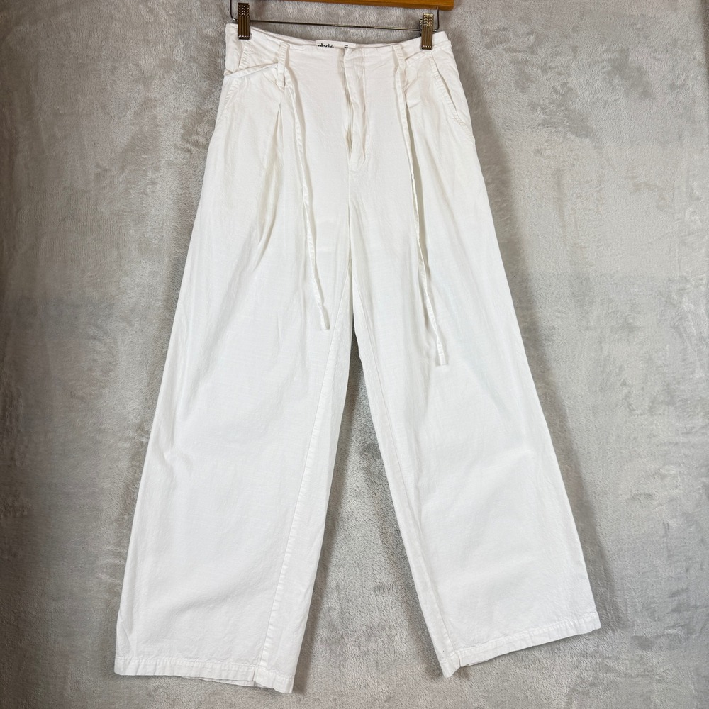 Elodie White Wide Leg Pants Womens S Tie Waist Cropped Minimalist Resort